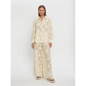 Kivari Piper Pant Sz 6 Cream NWOT Broderie All Over Drawstring